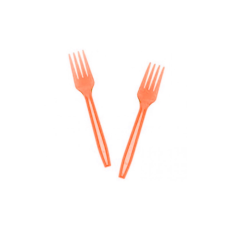 10 Forchette in plastica arancio riutilizzabili