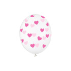 10 PALLONCINI in lattice Crystal Clear TRASPARENTE con POIS a cuore FUXIA