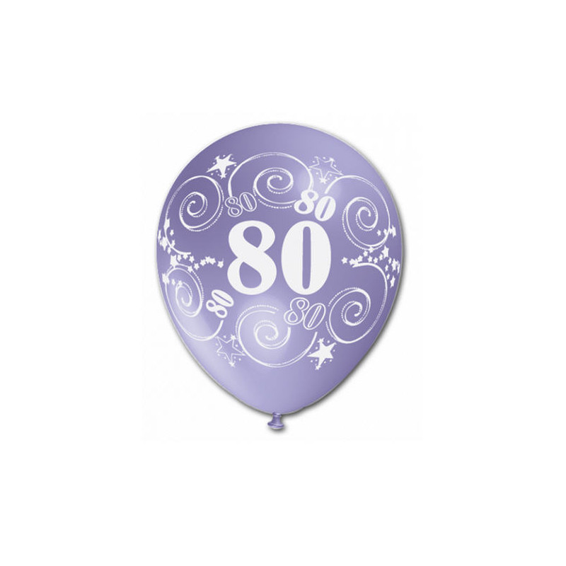10 Pallone PALLONCINI in LATTICE stampa numero 80 colori assortiti - per decorazione addobbo feste, party, compleanno, 80 anni,