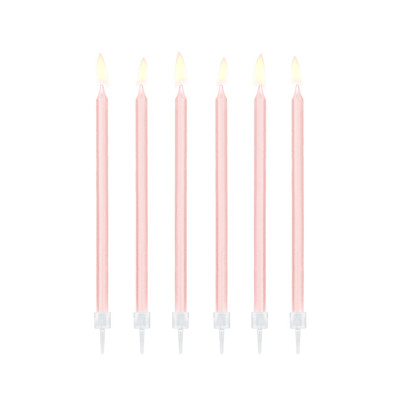 12 Candele ROSA Baby Mezzo Stelo Matita - candeline in cera per torte H15cm