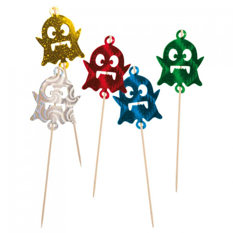 12 Stecconi  HALLOWEEN Olografici - stecchini con decoro Fantasmino in carta