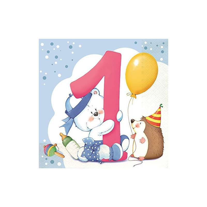 20 Tovaglioli in carta 1° COMPLEANNO CELESTE 33x33cm