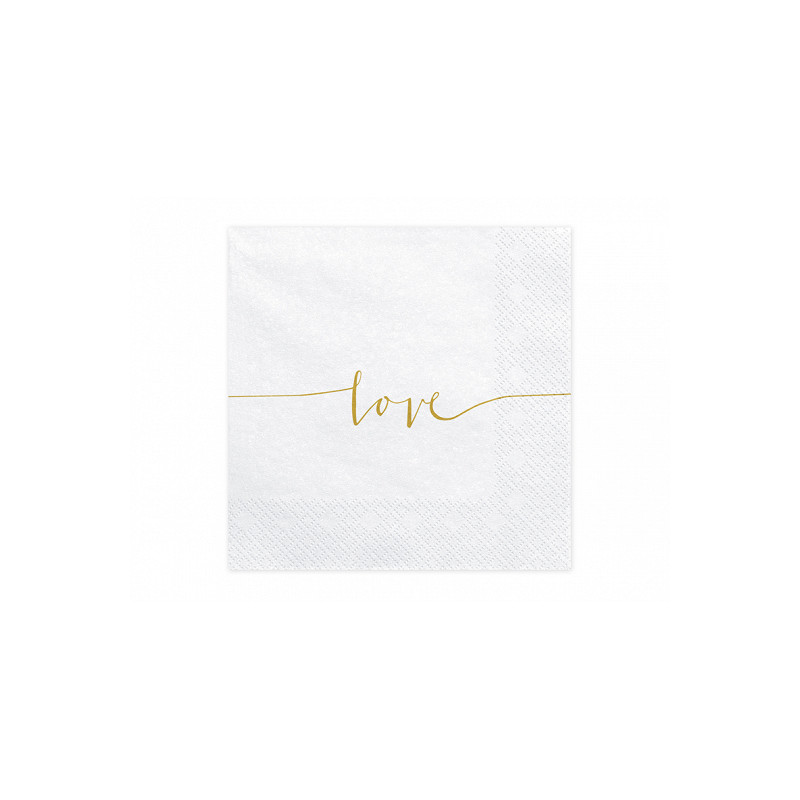 20 Tovaglioli in carta LOVE - Bianco e ORO - decoro tavola matrimonio - 33x33cm