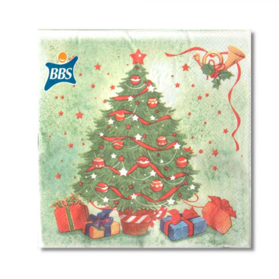 20 Tovaglioli Natalizi in carta Verde con Albero di Natale Capodanno - 33x33cm