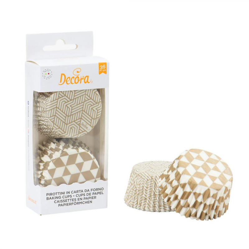 36 pirottini in carta forno GEOMETRICI ORO - Cupcake, muffin, DOLCI 5x3,2cm