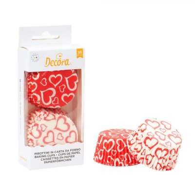36 pirottini in carta forno LOVE cuori Rossi -per Cupcake, muffin, DOLCI 5x3,2cm