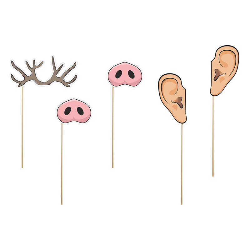 5 BASTONCINI SELFIE compleanno corna renna, naso maiale, orecchie PRONTI ALL'USO!