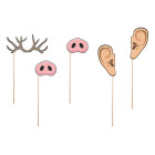 5 BASTONCINI SELFIE compleanno corna renna, naso maiale, orecchie PRONTI ALL'USO!