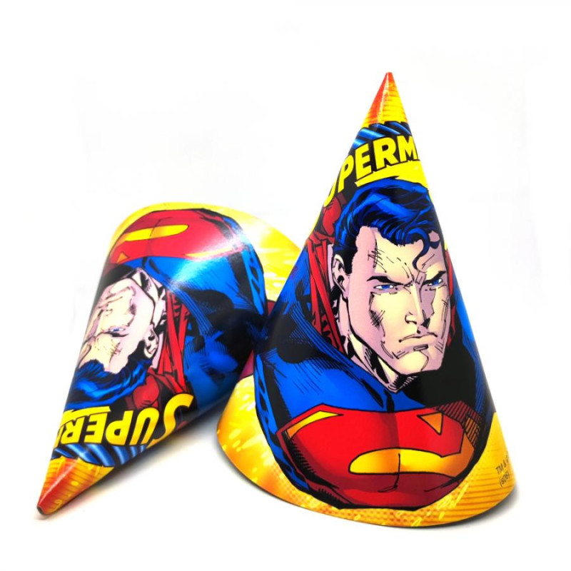 6 CAPPELLINI cono SUPERMAN in carta - con elastico