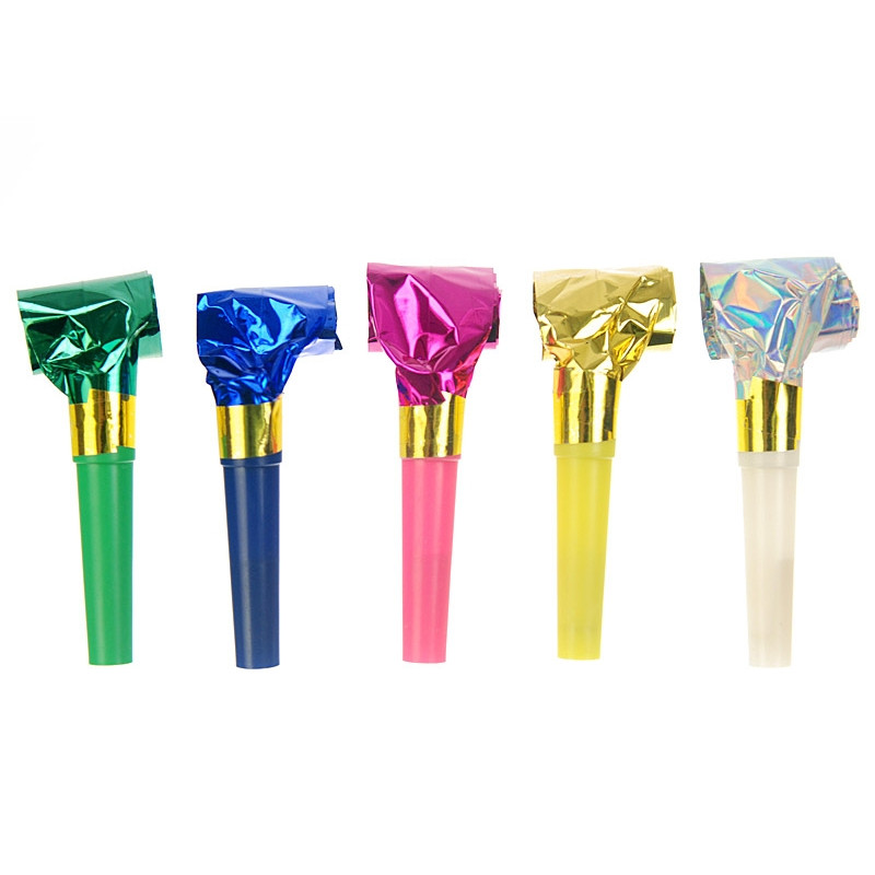 6 Trombette FISCHIETTI a LINGUA per feste CARNEVALE - colori assortiti (lucido)