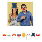 8 BASTONCINI SELFIE CLOWN compleanno bocca, occhiali, cappello PRONTI ALL'USO!