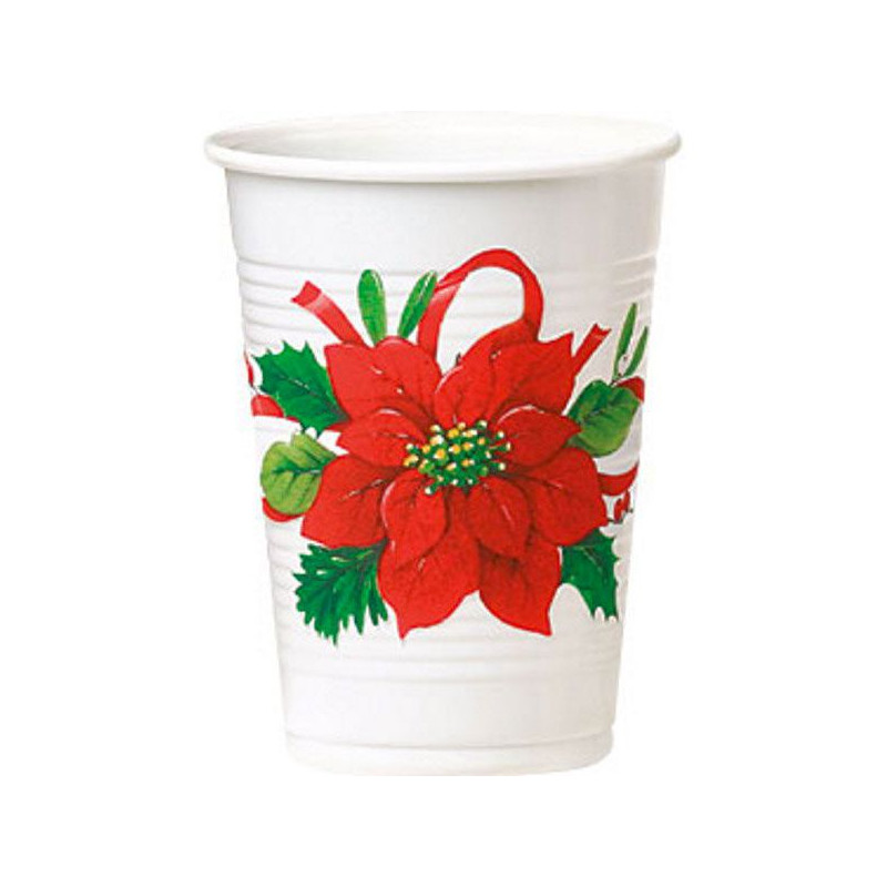 8 BICCHIERI in plastica stella di NATALE rossa - addobbo decoro tavola natalizia