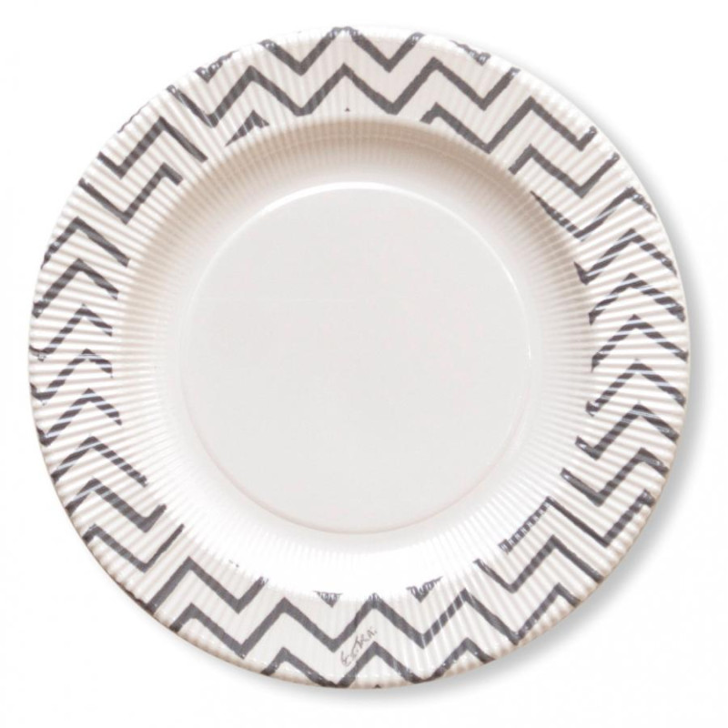 8 PIATTI ARGENTO Ø21cm in carta - CHEVRON SILVER - addobbo decoro tavola