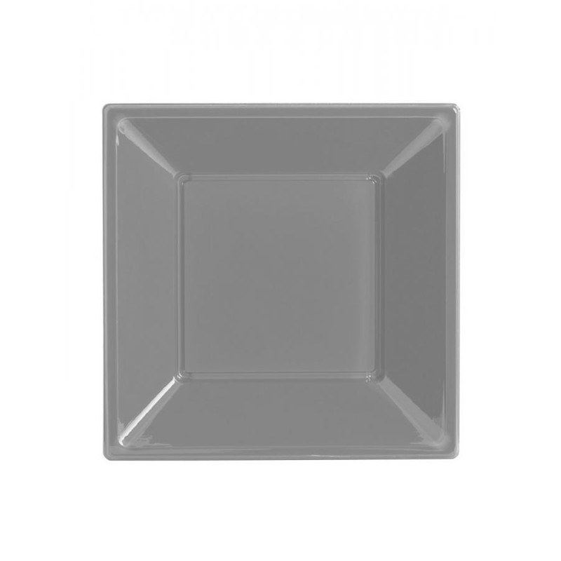 8 Piatti Argento Satinato in plastica riutilizzabile - patto quadrato 18x18cm