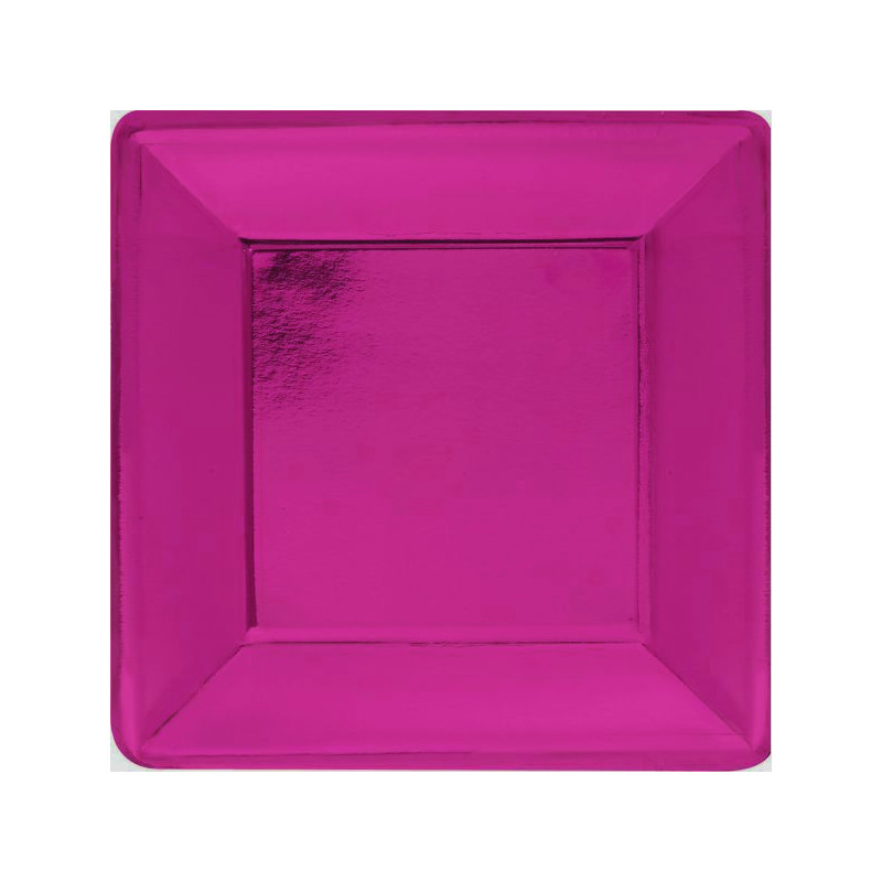8 Piatti Fuxia Fucsia Lucido in carta monouso 19x19cm - addobbo decoro tavola