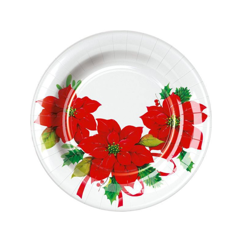 8 PIATTI Ø23cm in carta Bianco con stella di natale Rossa tavola natalizia