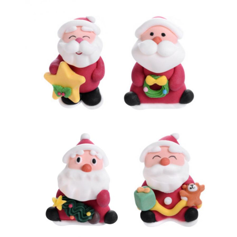 Babbo Natale con doni - Soggetti Natalizi in ZUCCHERO -  per torte - 5 pezzi