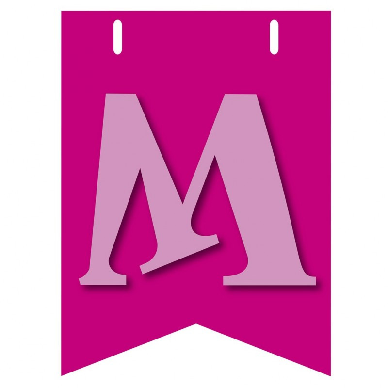 Bandiera LETTERA M in carta ROSA - per la composizione di Festone personalizzato o composizione di NOME