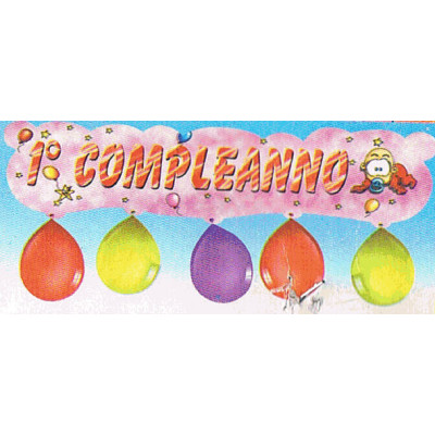 BANNER 1° COMPLEANNO ROSA CON PALLONCINI 1,10MT