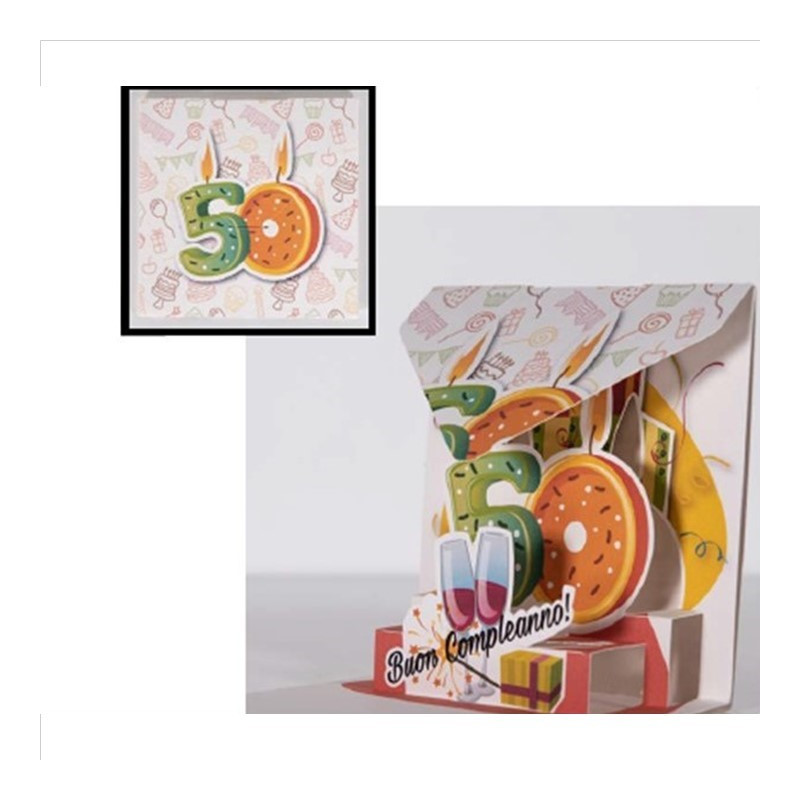 Biglietto augurale ORIGAMO 50 anni Compleanno - Biglietto auguri Abbracci POP UP