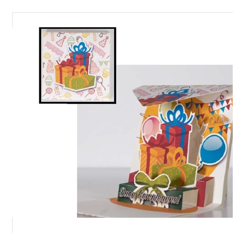 Biglietto augurale ORIGAMO Buon Compleanno - auguri Abbracci POP UP