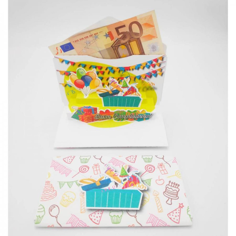 Biglietto augurale ORIGAMO Pacchi Regalo - auguri PORTA SOLDI POP UP