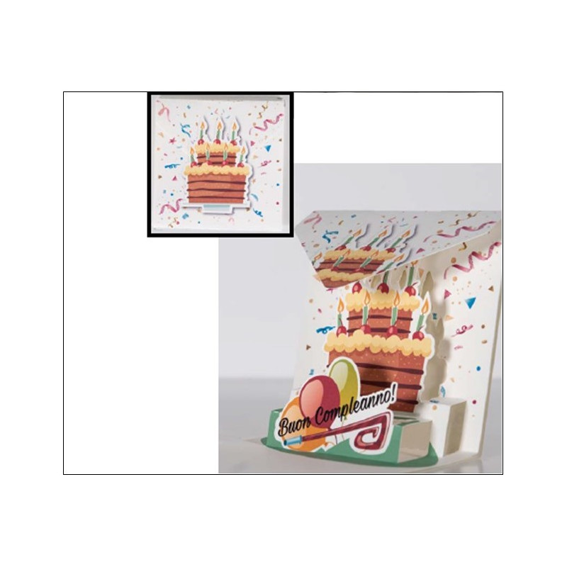 Biglietto augurale ORIGAMO Torta Compleanno - auguri Abbracci POP UP