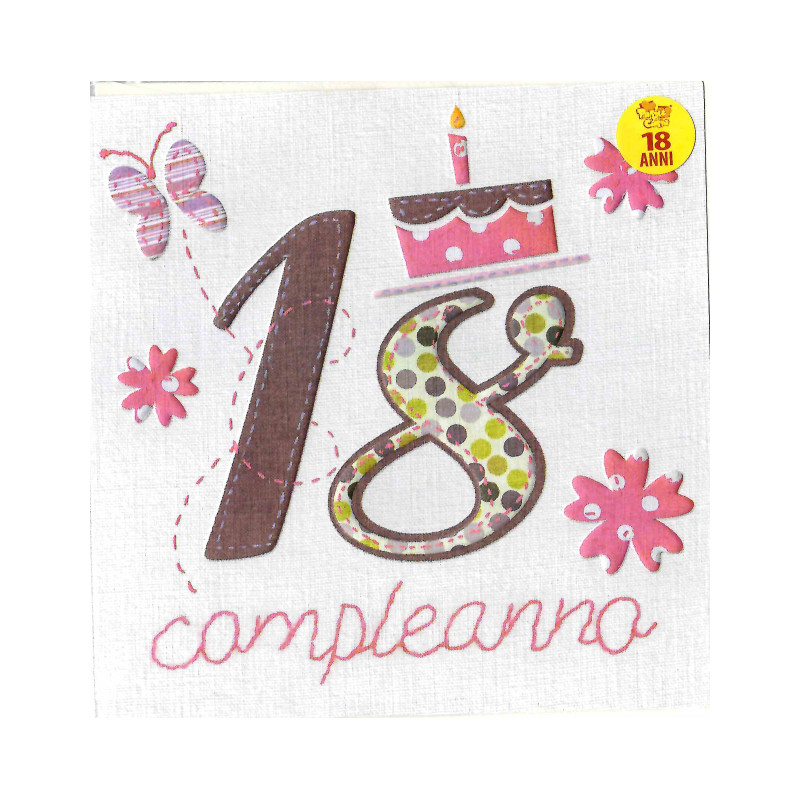 Biglietto d'auguri augurale 18 ANNI - completo di busta - Donna 16x16cm