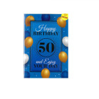 Biglietto d'auguri augurale 50 anni Compleanno Blu e Oro - completo di busta
