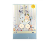 Biglietto Felice Nascita Battesimo Bimbo Bambino CELESTE con ciondolo in legno