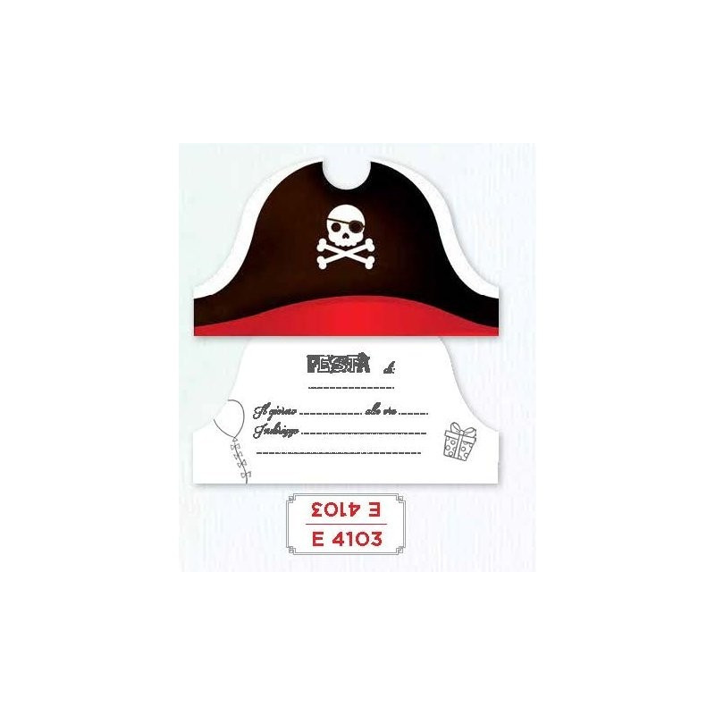 Biglietto invito sagoma cappello pirata 6 pz