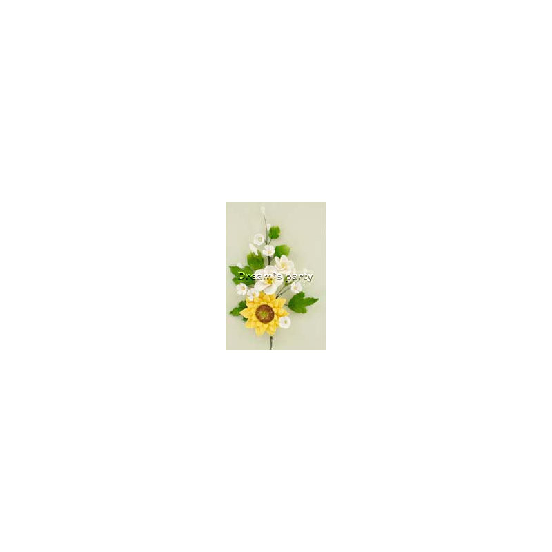 BOUQUET GIRASOLE  CON FIORI BIANCHI H 20CM