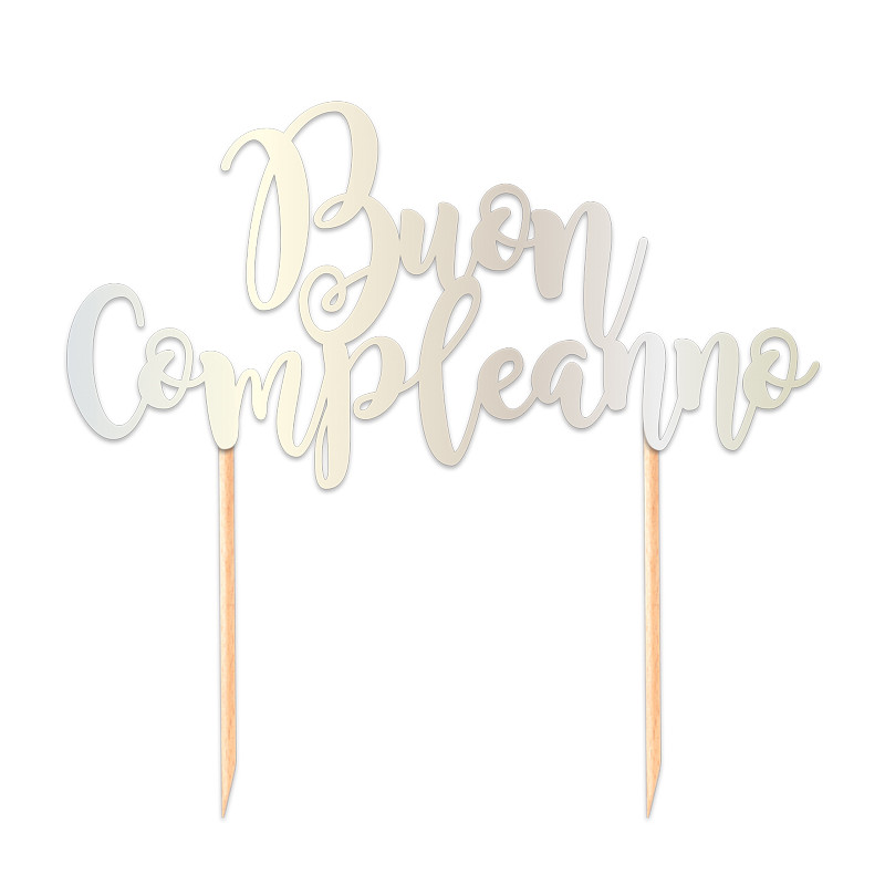 Cake Topper in carta BUON COMPLEANNO ARGENTO decorazione torte dolci 20cm