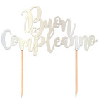 Cake Topper in carta BUON COMPLEANNO ARGENTO decorazione torte dolci 20cm