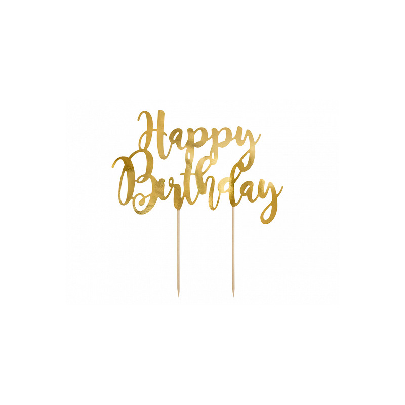 Cake Topper in carta scritta Happy Birthday Oro Lucido - decorazione torte dolci