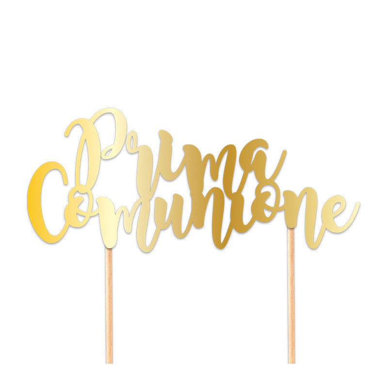 Cake Topper in carta scritta PRIMA COMUNIONE ORO decorazione torte dolci 20x16cm