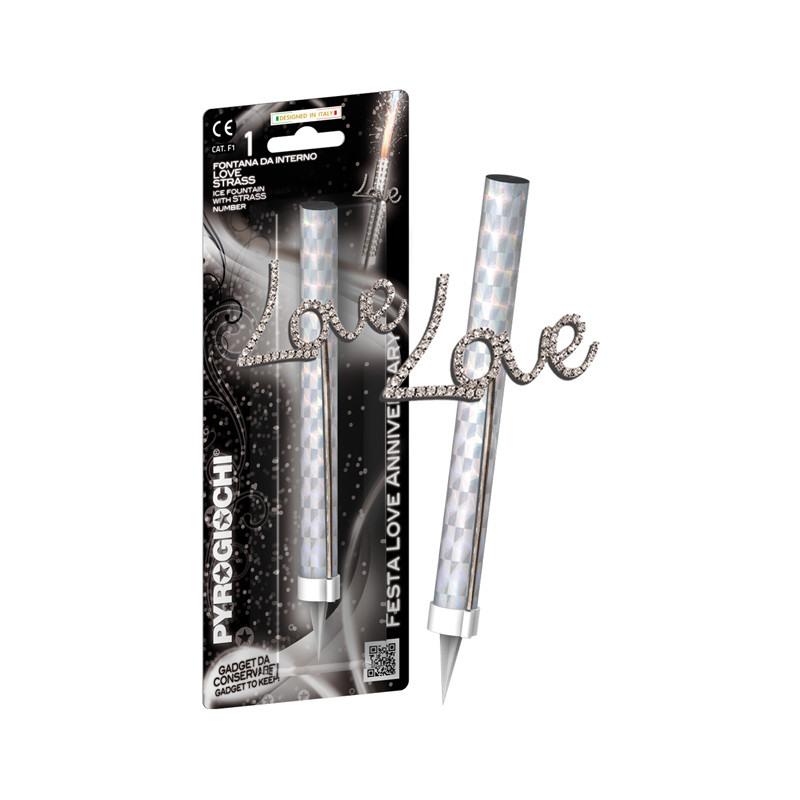 Candela Fiaccola LOVE - Fontana per Torta con numero glitterato Argento