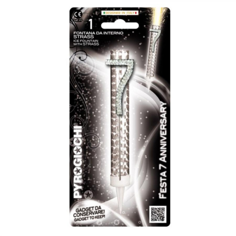 Candela Fiaccola Numero 7 Argento Glitter Fontana da interno Magic Flambè