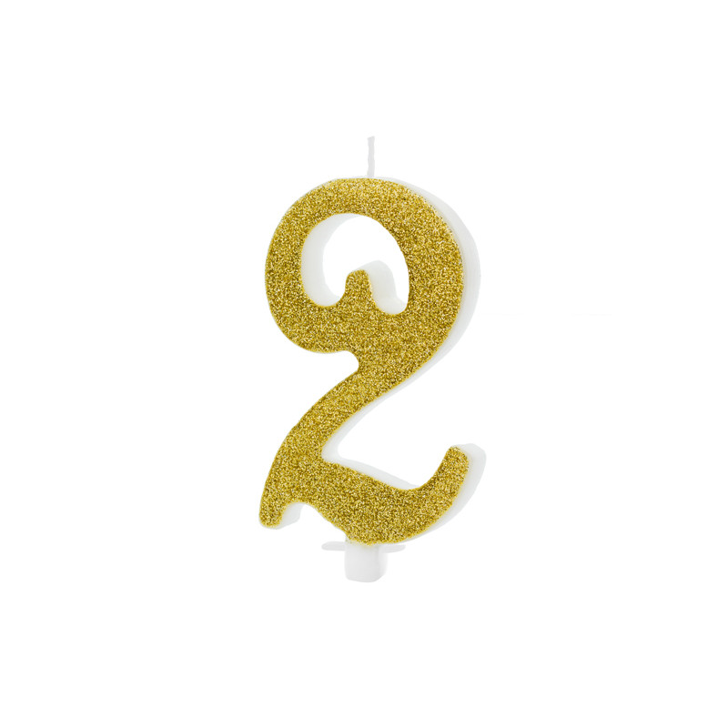 CANDELA MAXI numero 2 ORO GLITTER per torta dolci - candelina in cera numerale