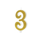 CANDELA MAXI numero 3 ORO GLITTER per torta dolci - candelina in cera numerale