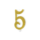 CANDELA MAXI numero 5 ORO GLITTER per torta dolci - candelina in cera numerale