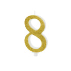 CANDELA MAXI numero 8 ORO GLITTER per torta dolci - candelina in cera numerale