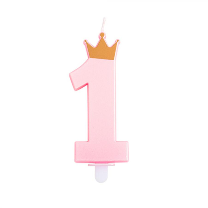 CANDELA numero 1 ROSA con coroncina - candelina primo compleanno