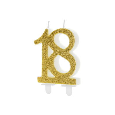 CANDELA numero 18 ORO GLITTER per torta - candelina in cera numerale per dolci