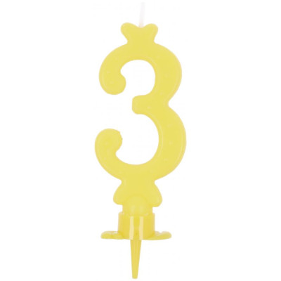 CANDELA numero 3 GIALLO Chiaro per torta - candelina in cera numerale per dolci