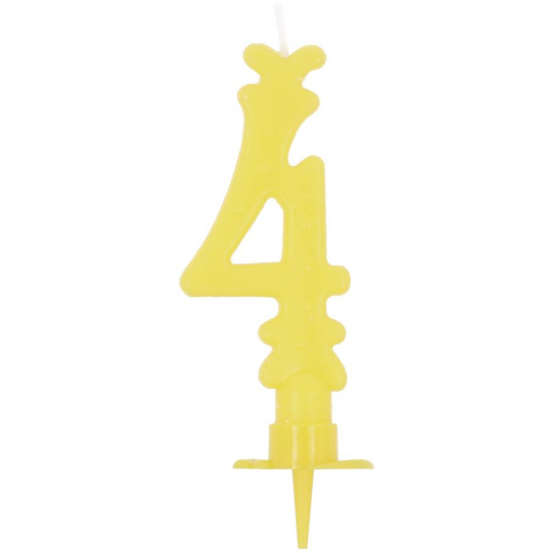 CANDELA numero 4 GIALLO Chiaro per torta - candelina in cera numerale per dolci