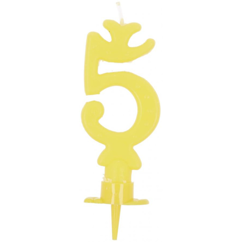 CANDELA numero 5 GIALLO Chiaro per torta - candelina in cera numerale per dolci