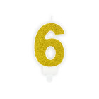 CANDELA numero 6 Oro GLITTER per torta - candelina in cera numerale per dolci