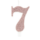 CANDELA numero 7 ROSA GOLD GLITTER per torta - candelina in cera numerale per dolci