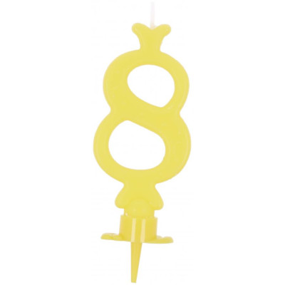 CANDELA numero 8 GIALLO Chiaro per torta - candelina in cera numerale per dolci